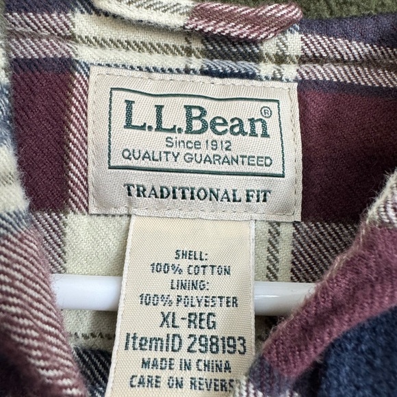LL Bean Size XL Fleece Lined Hooded Shirt Jacket Shacket Plaid Flannel Pockets - Picture 3 of 9